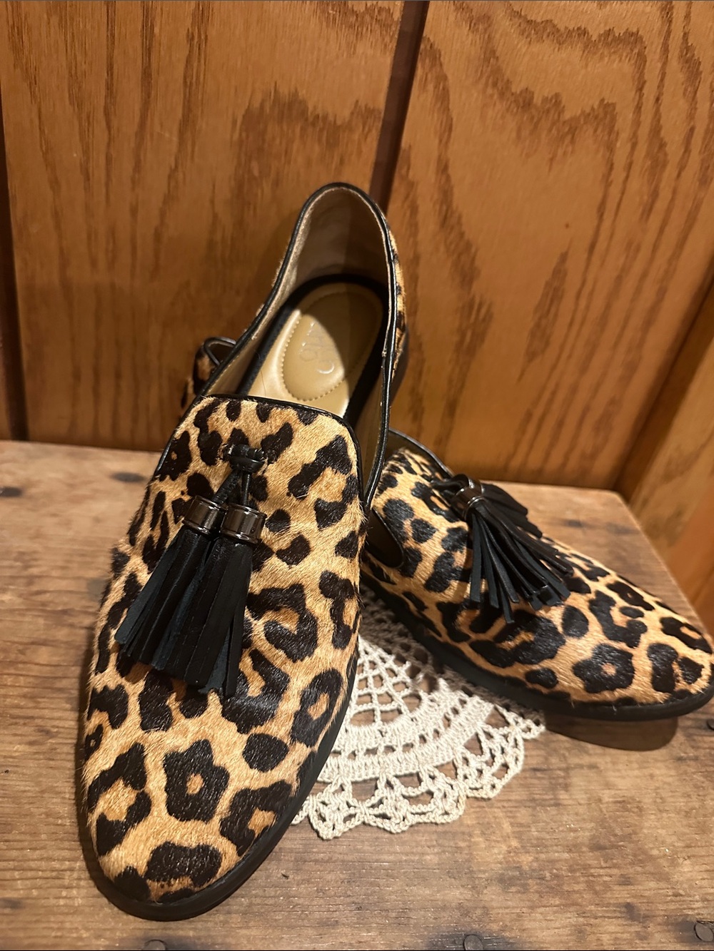 Franco Sarto Leopard Print Tassel Loafers - Brown/Black